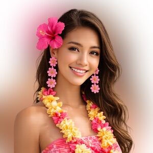 Resort Vacation Flower Earrings Pink Beaded Statement Tropical Beach Jewelry 🌸